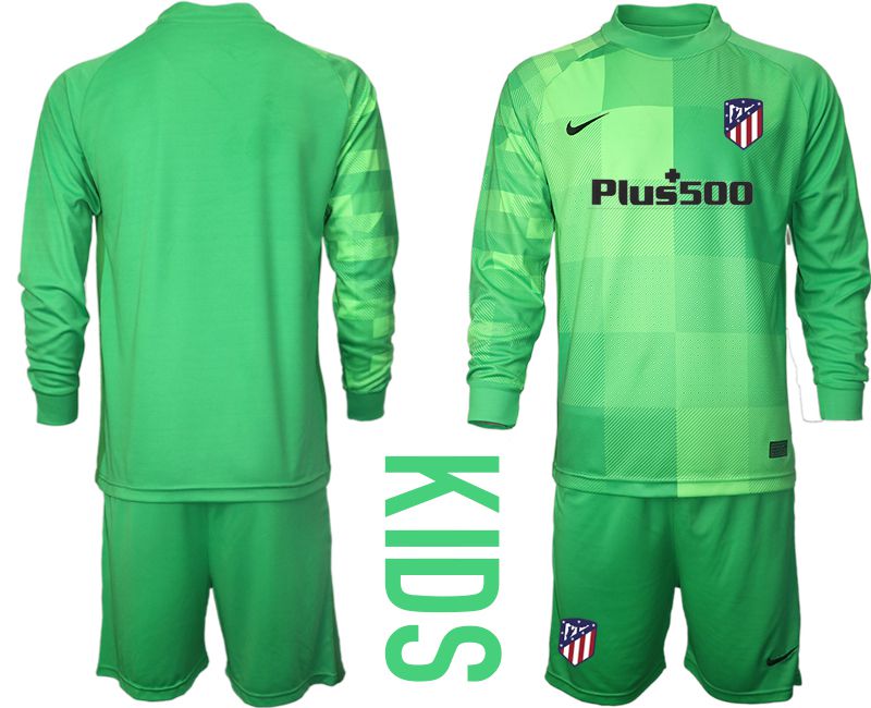 Cheap Youth 2021-2022 Club Atletico Madrid green goalkeeper long sleeve blank Soccer Jersey